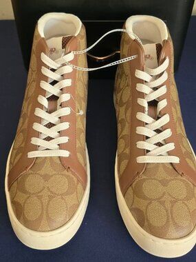Coach Men’s Brown Monogram Sneakers Size 10 Signature Logo Lace Up Casual Shoes